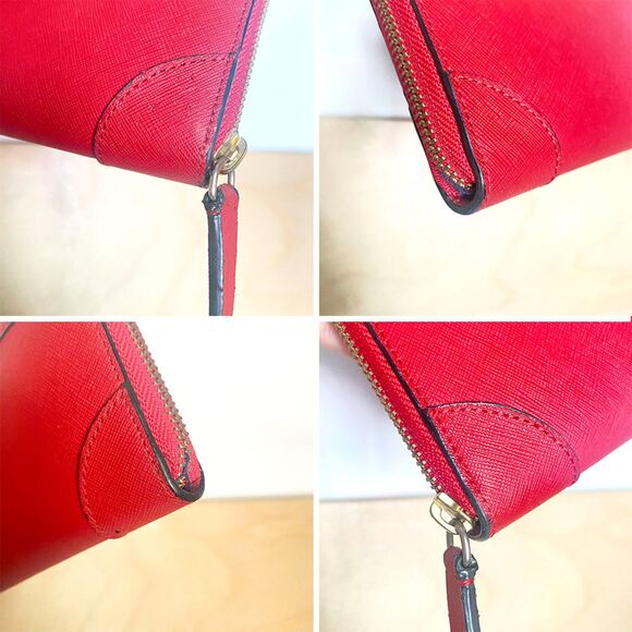 Calvin Klein Red Saffiano Leather Zip Around Long Wallet w/ Gold Interior - Picture 11 of 11